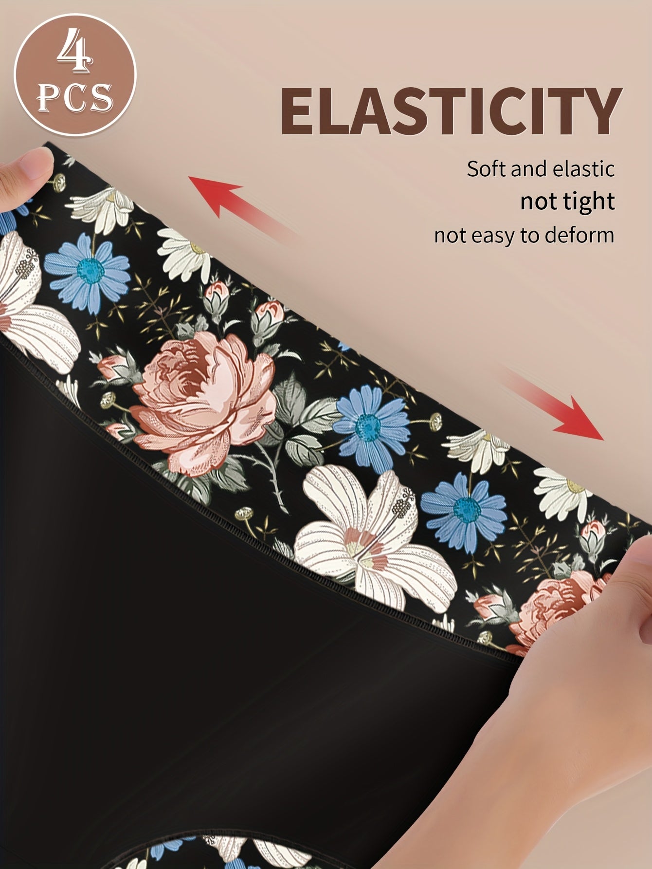 4-Pack MEIYATING Women's High-Waisted Briefs - Floral Print Soft Breathable Underwear, S-XXL Sizes, Elegant Comfort for Everyday & Special Occasions, Cute Underwear, Comfortable Lingerie, Cute Floral Underwear, Highquality Underwear