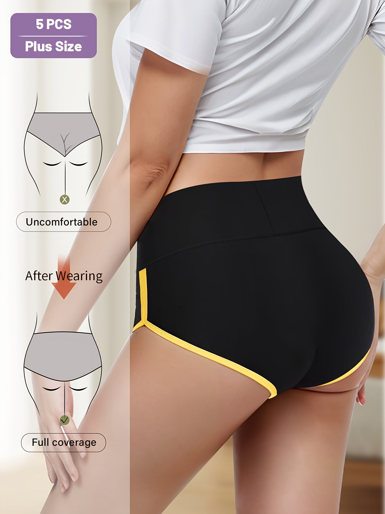 5-Pack Large Size Women'S Underwear, Mid-Rise Panties, Color-Blocking, Tummy Control