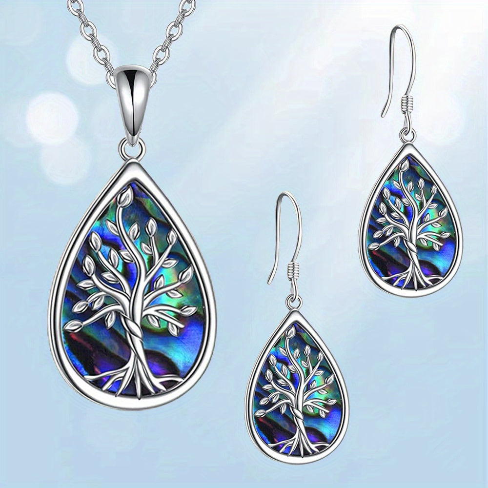 Tree of Life Fashion Jewelry Set - Water Drop Necklace & Earrings, Alloy with Mixed Colors, Perfect Gift for Birthdays and Christmas, Perfect for Winter, New Year