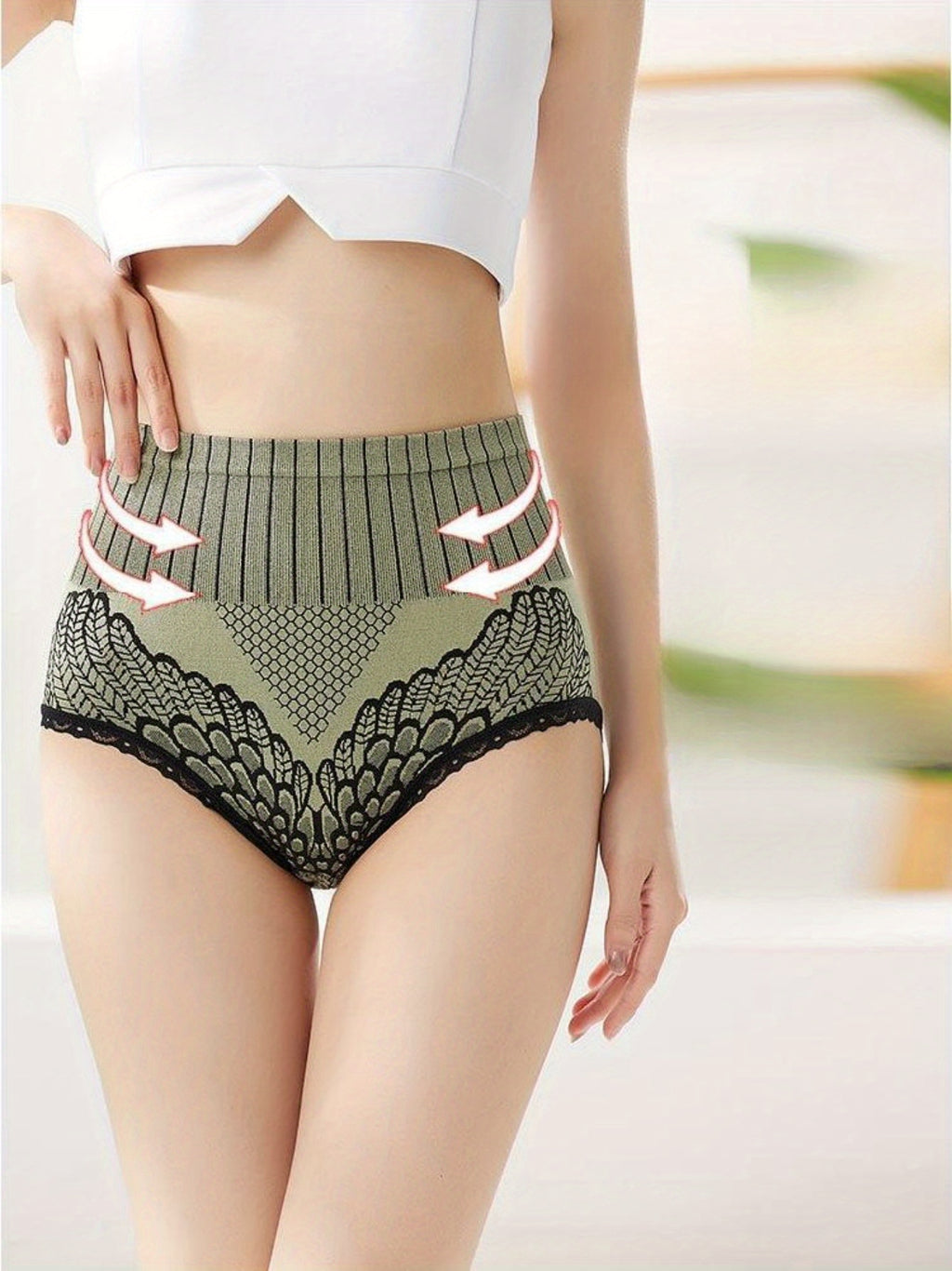 7pcs Color Block Stripes High Waist Briefs, Elegant Comfy Breathable Stretchy Intimates Panties, Women's Lingerie & Underwear