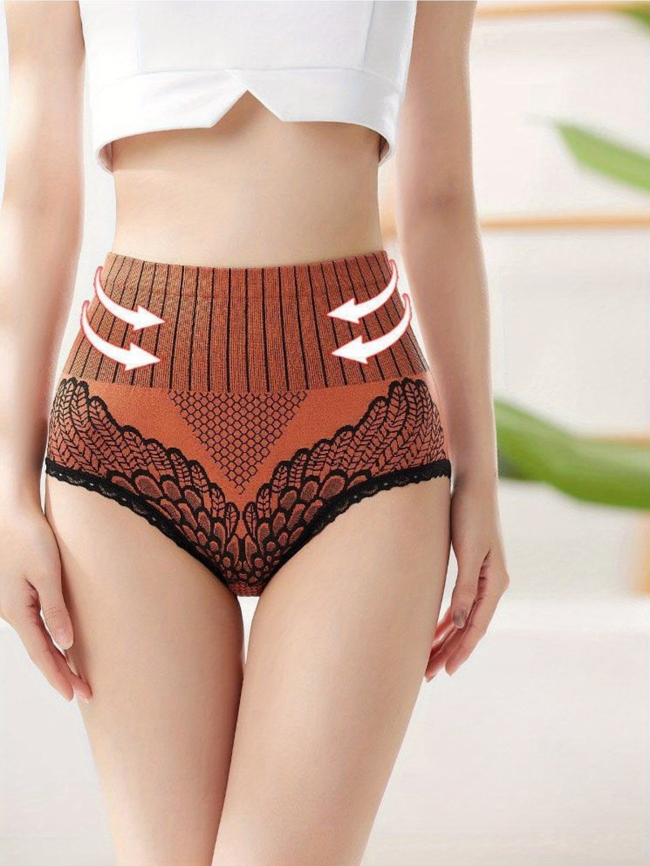 7pcs Color Block Stripes High Waist Briefs, Elegant Comfy Breathable Stretchy Intimates Panties, Women's Lingerie & Underwear