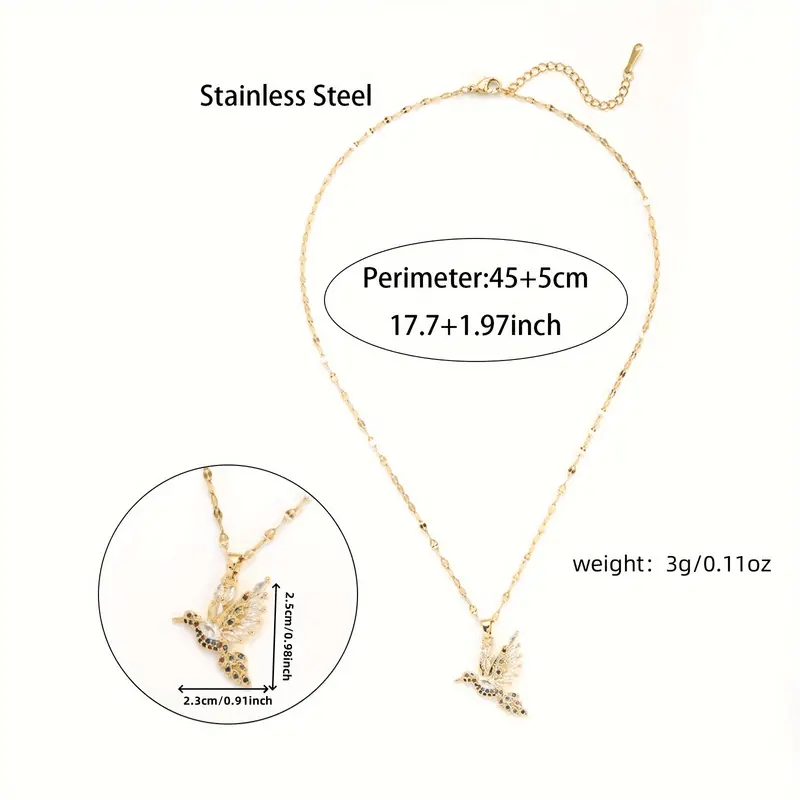 Chic Animal-Themed Colorful Hummingbird Pendant Necklace, Ideal for Daily Wear and Gift Giving - White with Cubic Zirconia, Beauty, Fashion