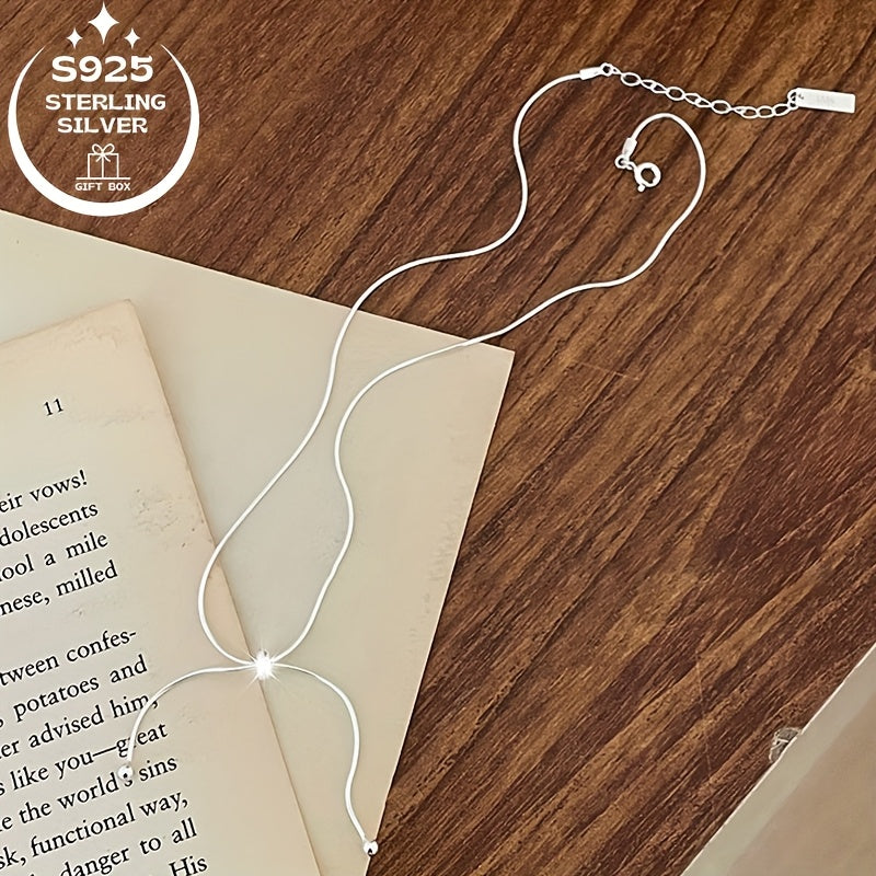 Elegant 925 Sterling Silver Long Adjustable Tassel Necklace for Women - Minimalist Luxury Design, Perfect for All Occasions & Ideal Holiday Gift, Festive Accessory|Sophisticated Accessory|Adjustable Length Necklace