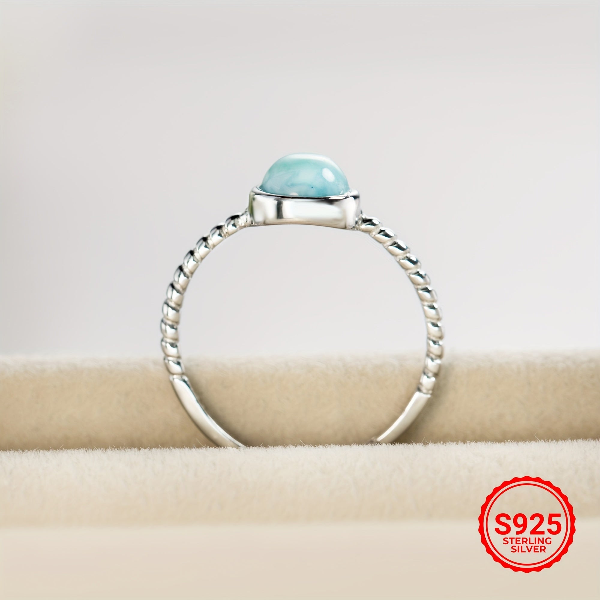 925 Sterling Silver Larimar Ring, Natural Blue Larimar Open Adjustable Ring, Perfect Wedding Bridal Engagement Anniversary Birthday Gift Valentine's Day Mother's Day Gift for Her, Christmas Thanks Giving