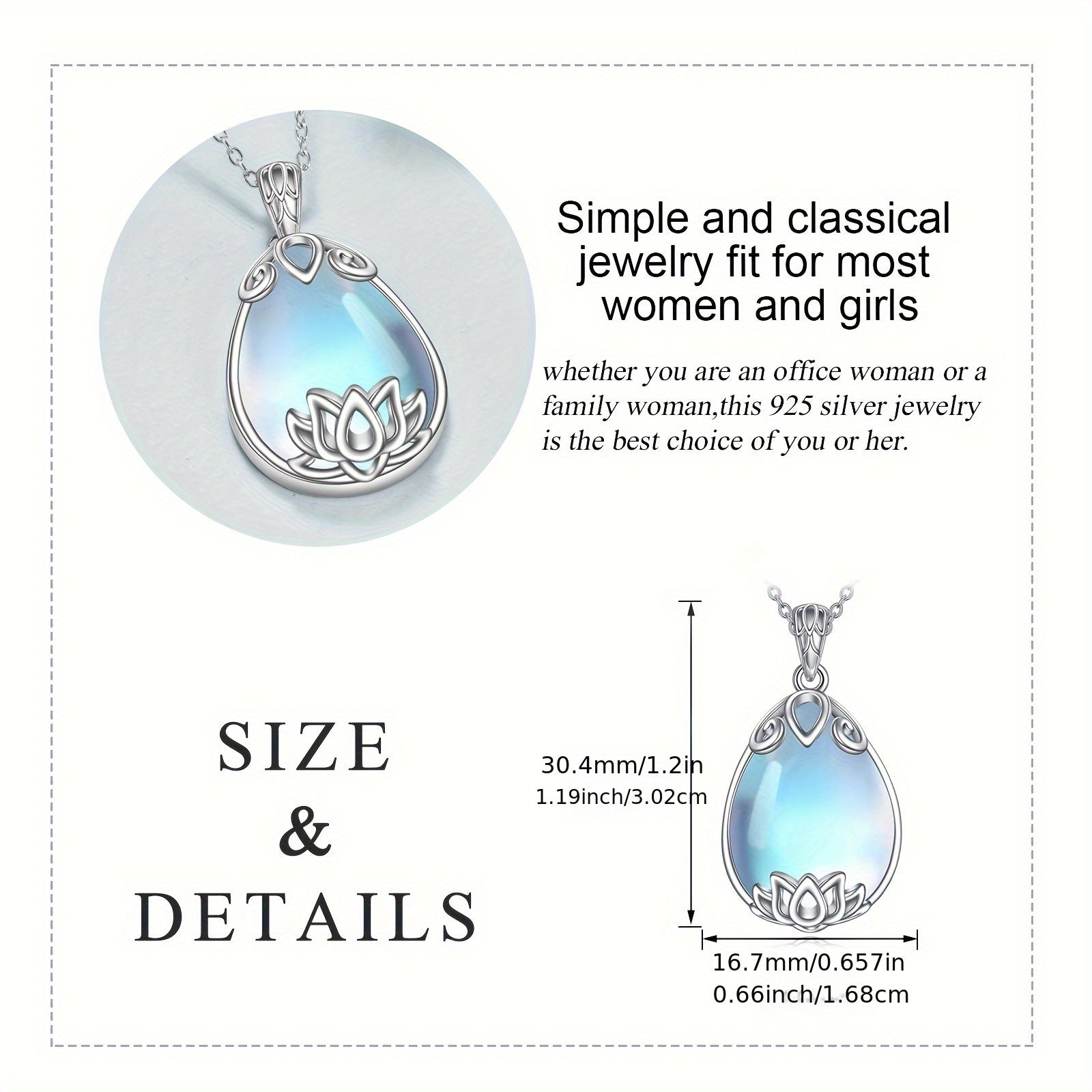 Moonstone Lotus Necklace 925 Sterling Silver Filigree Teardrop Pendant Necklace Jewelry Gift For Women