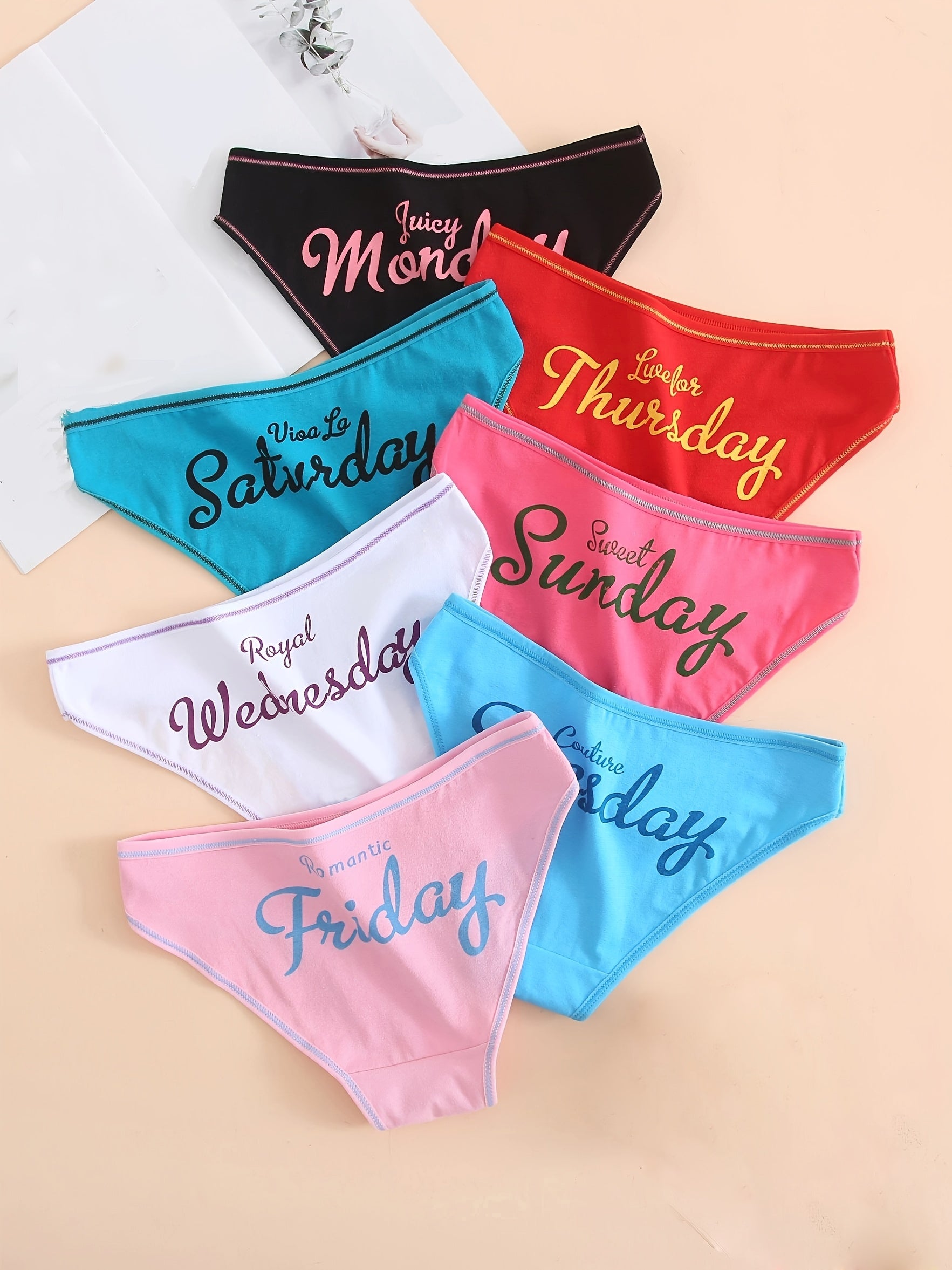 7 Pack Women's One Week Pattern Mixed Color Panties