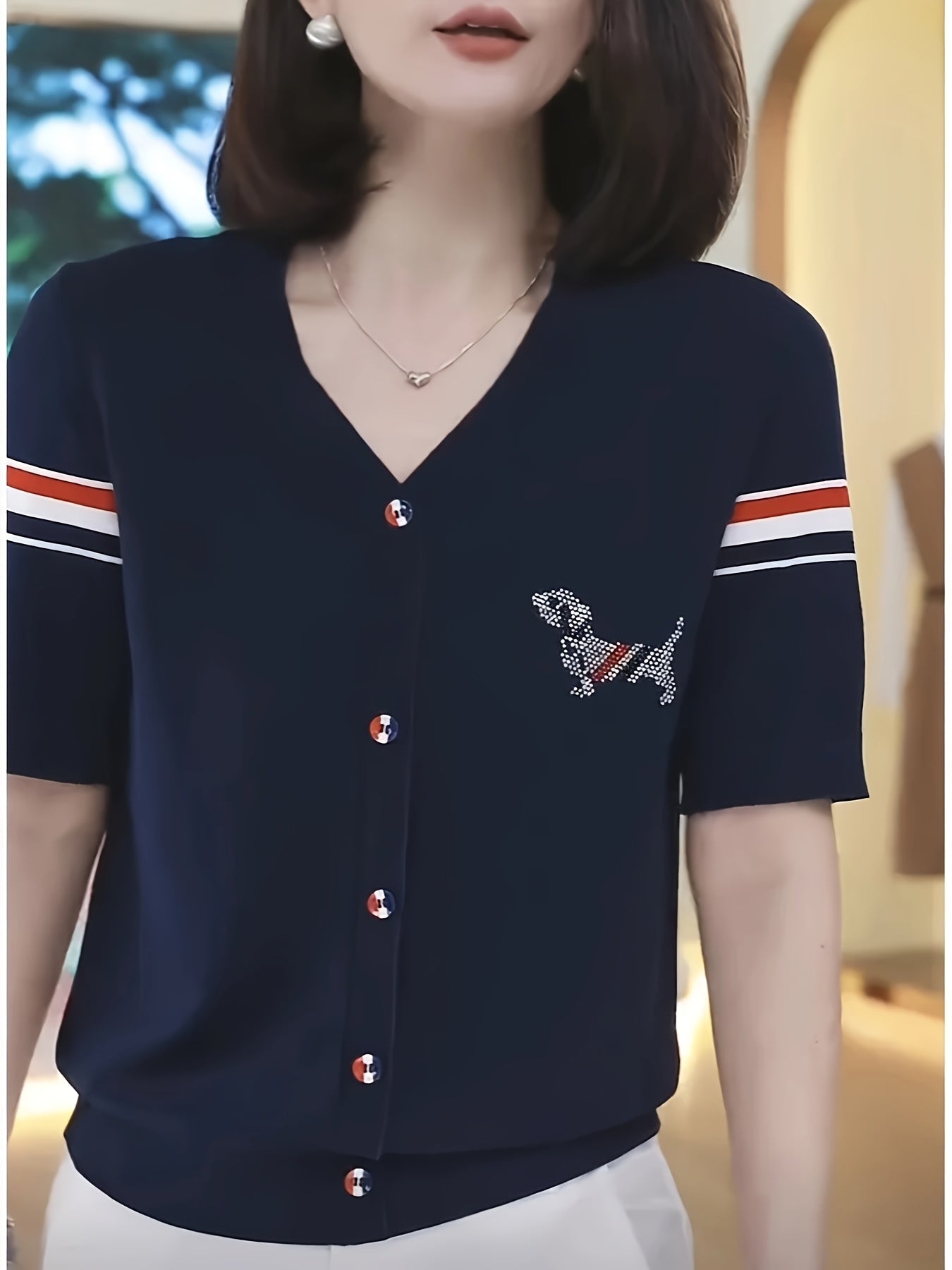 2025 New Summer Color Block Stripe Ice Sliky Fiber Fabric Sweater, Stylish and Versatile Women's Casual Top