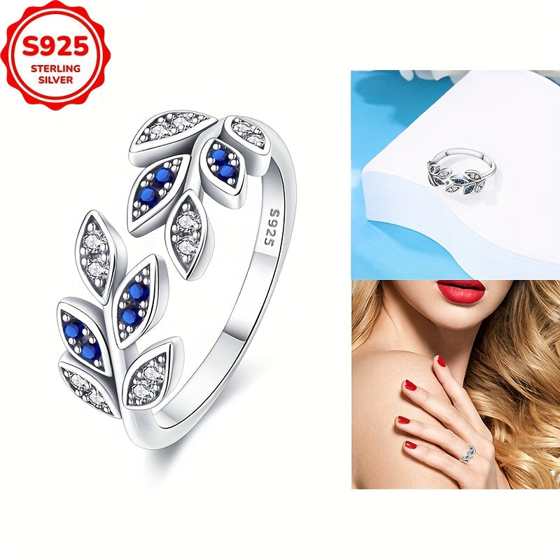 925 Silvery Women's Ring Original Design Leaf Open Ring Classic Engagement Wedding Jewelry