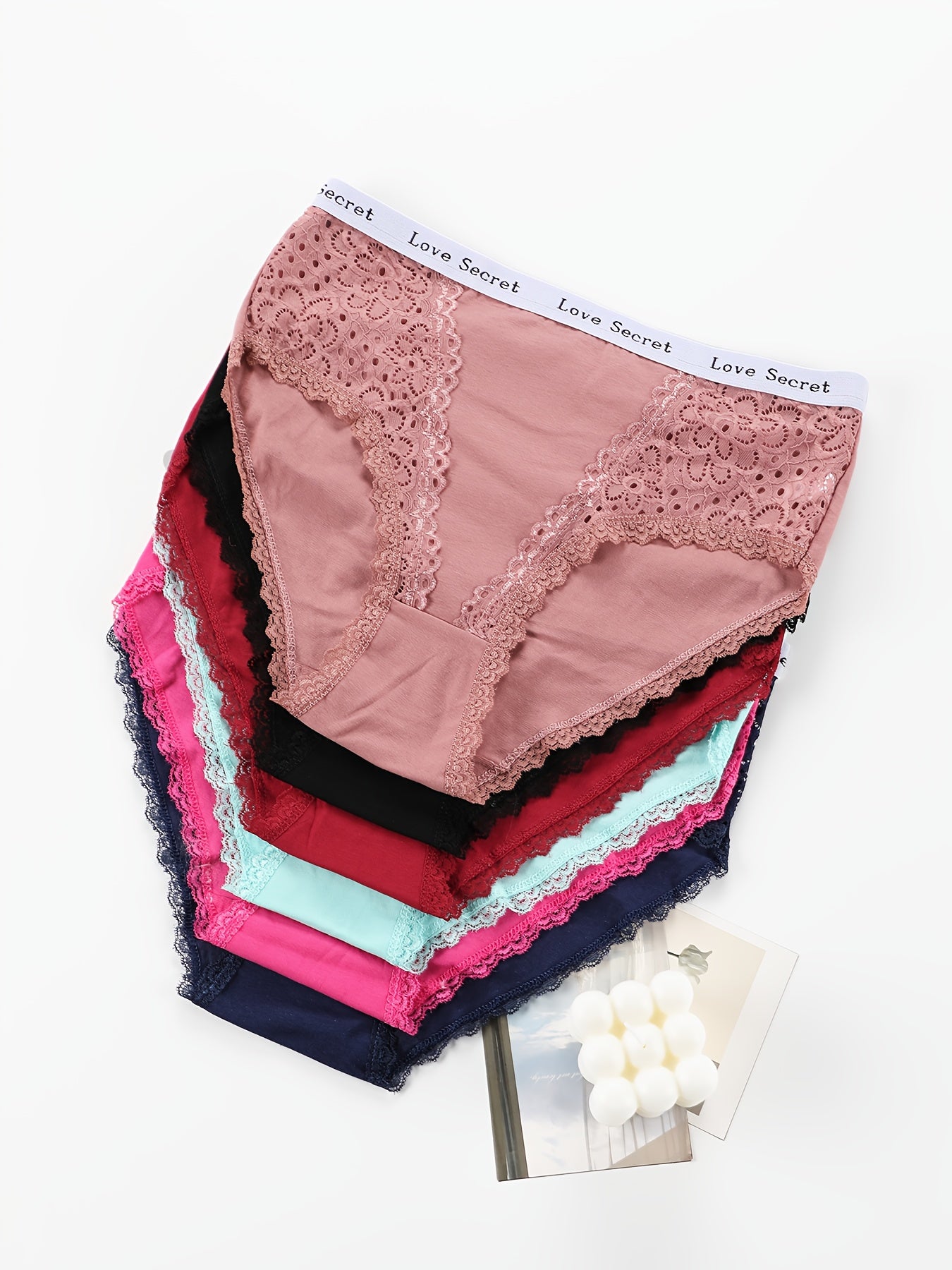 6-Pack Elegant Lace Embroidered Women's Briefs - Soft, Comfortable Mid-Rise Underwear with \