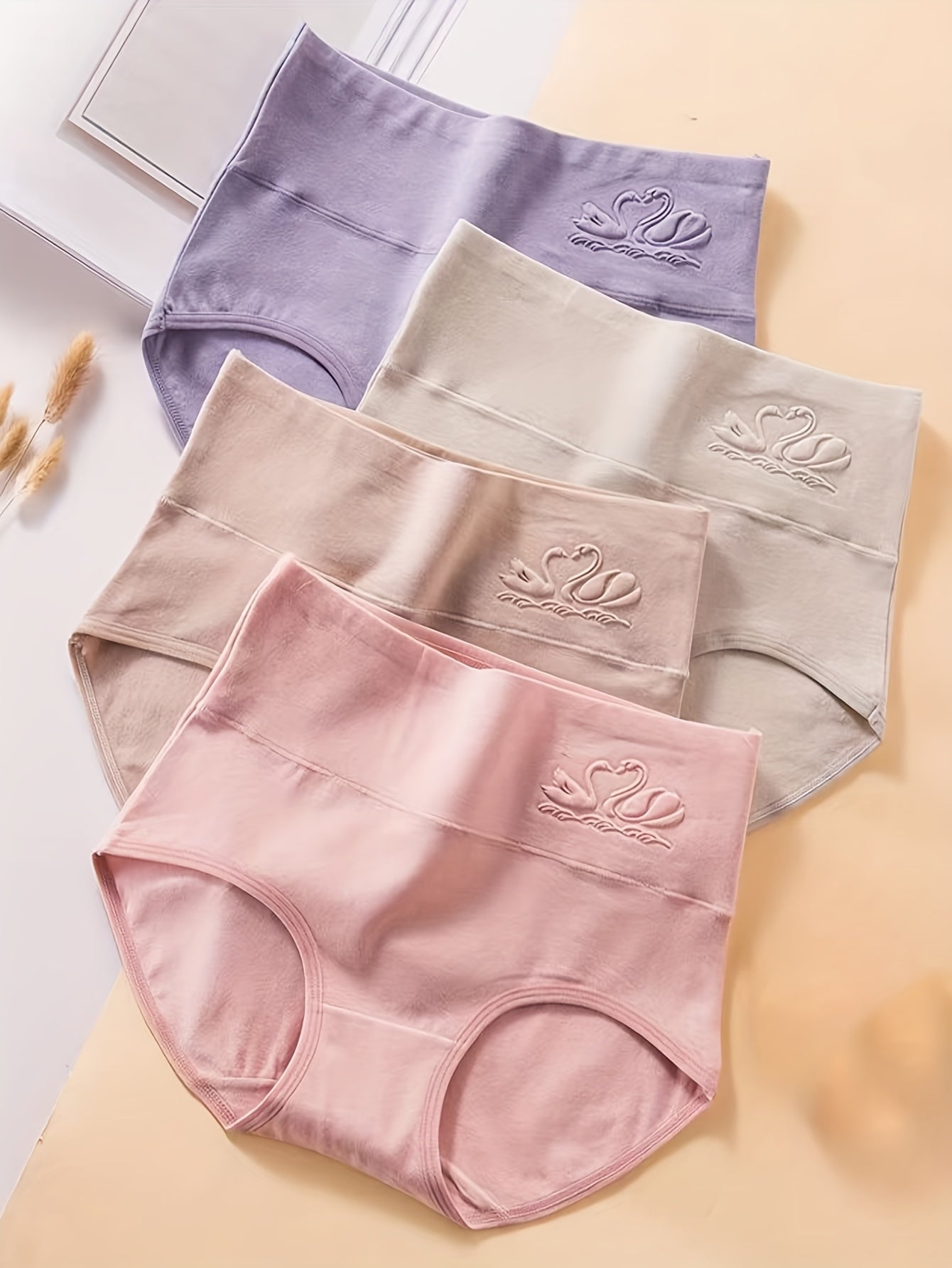 4pcs Seamless High-Rise Panties Set - Soft, Breathable, Elastic, Butterfly & Bow Design, Light Pink, Beige, Lavender, Comfortable & Flattering Underwear for Women, Comfortable Underwear | Minimalist Design | Smooth Texture