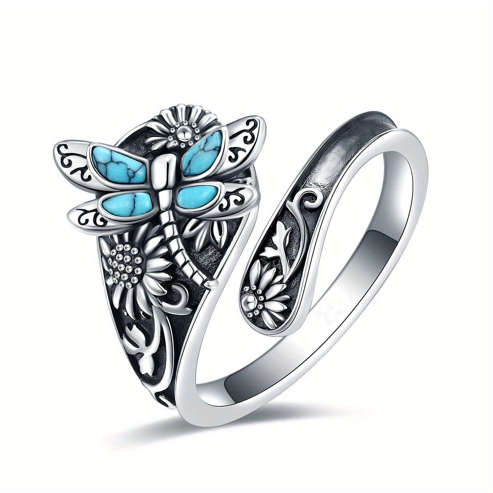 Vintage Boho Silvery Sunflower Rings Dragonfly\u002FButterfly Spoon Ring for Women s Victorian Style Antique Floral Jewelry Party Jewely Anniversary Gifts Adjustable
