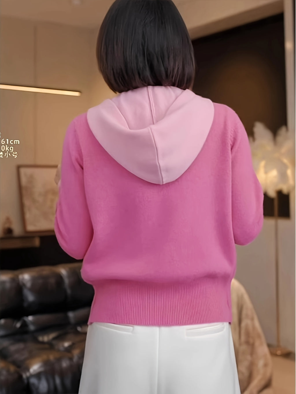 Women's Two-Piece Sweater Set, Pink Hooded Cardigan and Pullover, New Long-Sleeve Top for Spring\u002FAutumn Season