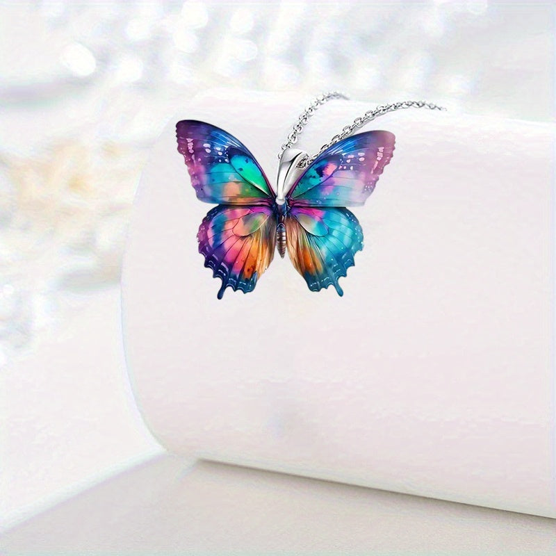 1pc Elegant Acrylic Butterfly Pendant Necklace, Colorful Unplated Jewelry, Ideal Gift for Christmas, Birthday, New Year, Family, and Friends