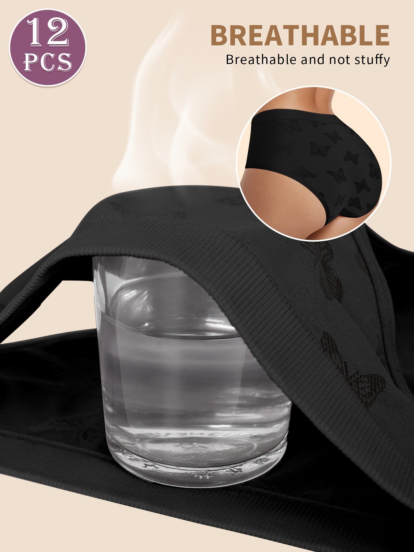 12pcs MEIYATING Women's Low-Rise Bikini Panties - Soft, Seamless, Butterfly Print, Sexy Everyday Underwear in Assorted Colors (Purple, Black, Brown, Beige & More)