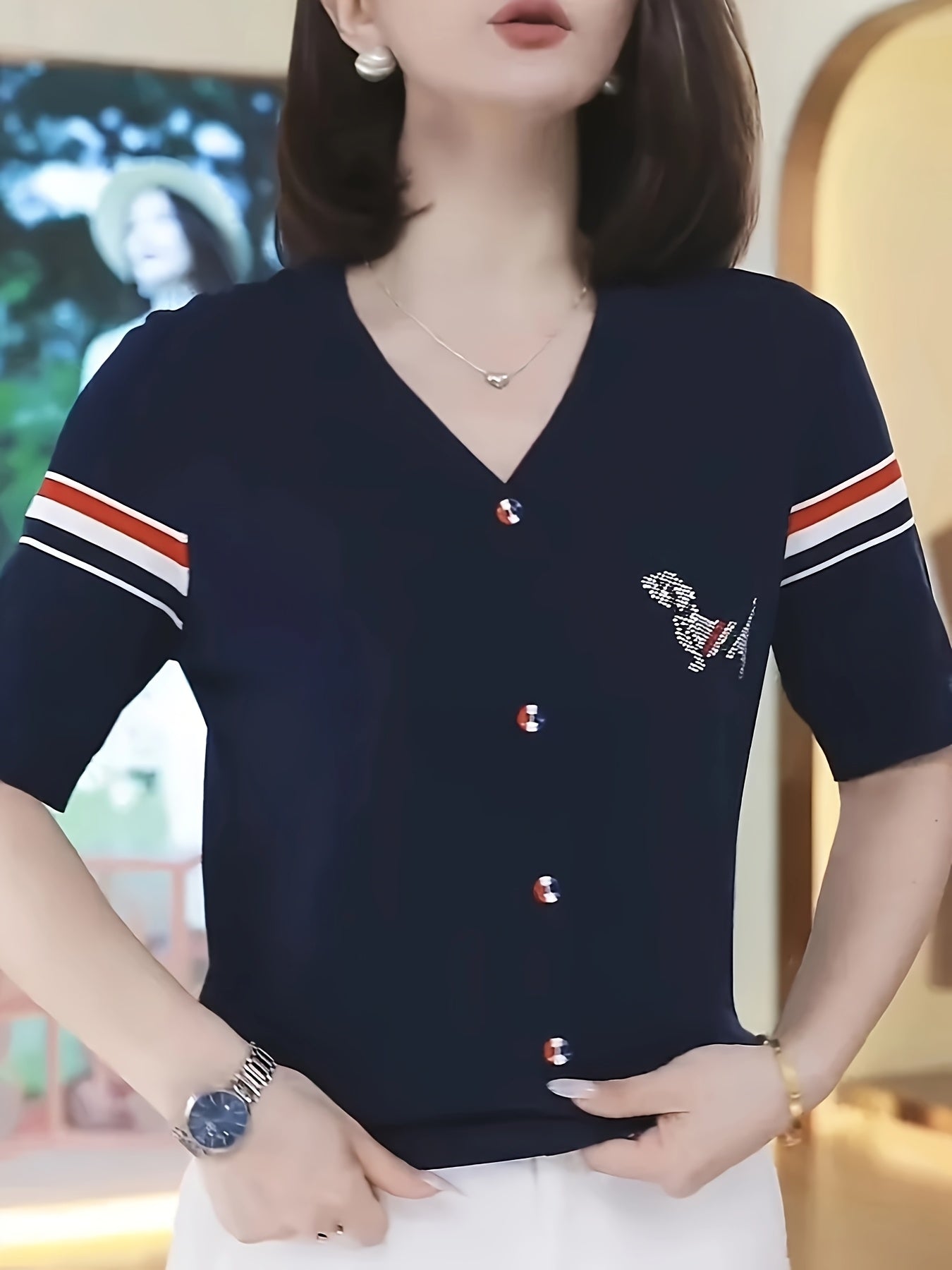 2025 New Summer Color Block Stripe Ice Sliky Fiber Fabric Sweater, Stylish and Versatile Women's Casual Top