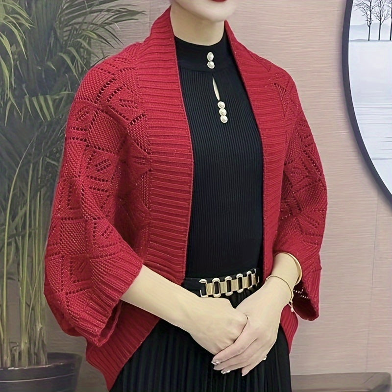 2024 New Women's Elegant Shawl Cardigan - Black & Blue Two-Tone Capelet with Buttons, Windproof Warm Winter Wrap for Dresses, Versatile Outdoor Fashion Accessory, Cardigan for Dress