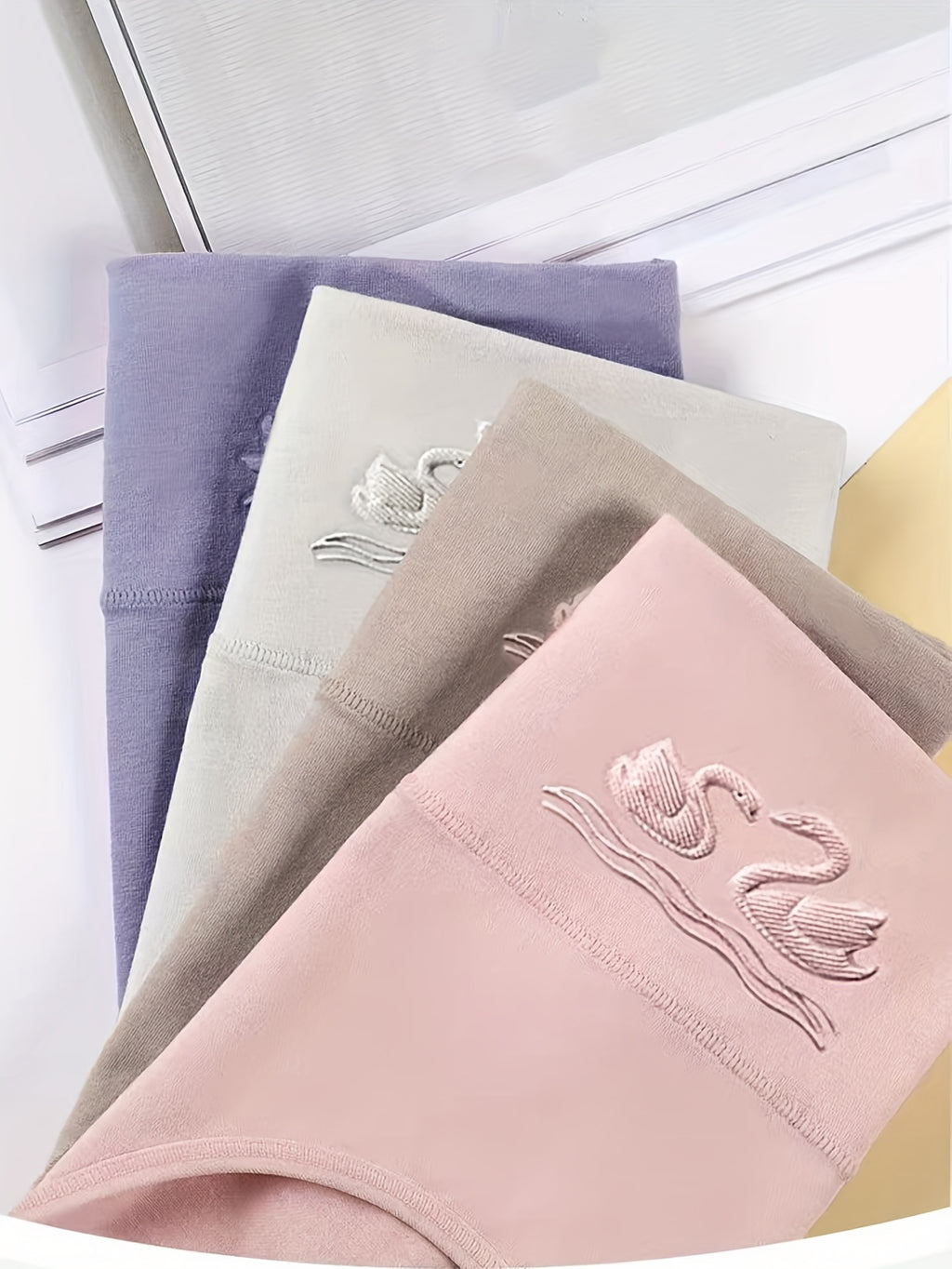 4pcs Seamless High-Rise Panties Set - Soft, Breathable, Elastic, Butterfly & Bow Design, Light Pink, Beige, Lavender, Comfortable & Flattering Underwear for Women, Comfortable Underwear | Minimalist Design | Smooth Texture