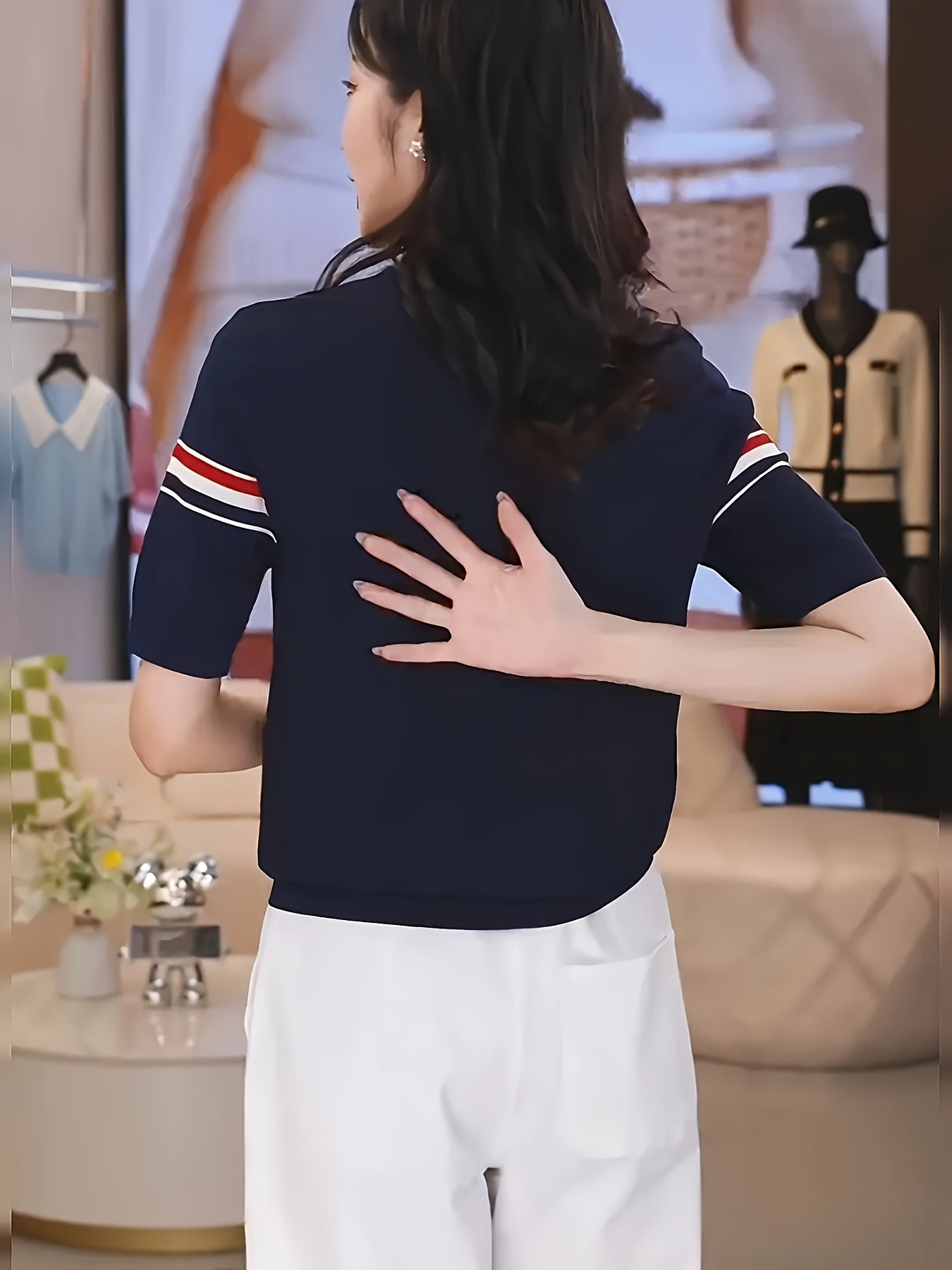 2025 New Summer Color Block Stripe Ice Sliky Fiber Fabric Sweater, Stylish and Versatile Women's Casual Top