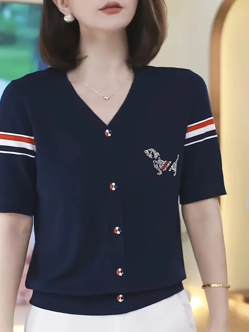 2025 New Summer Color Block Stripe Ice Sliky Fiber Fabric Sweater, Stylish and Versatile Women's Casual Top