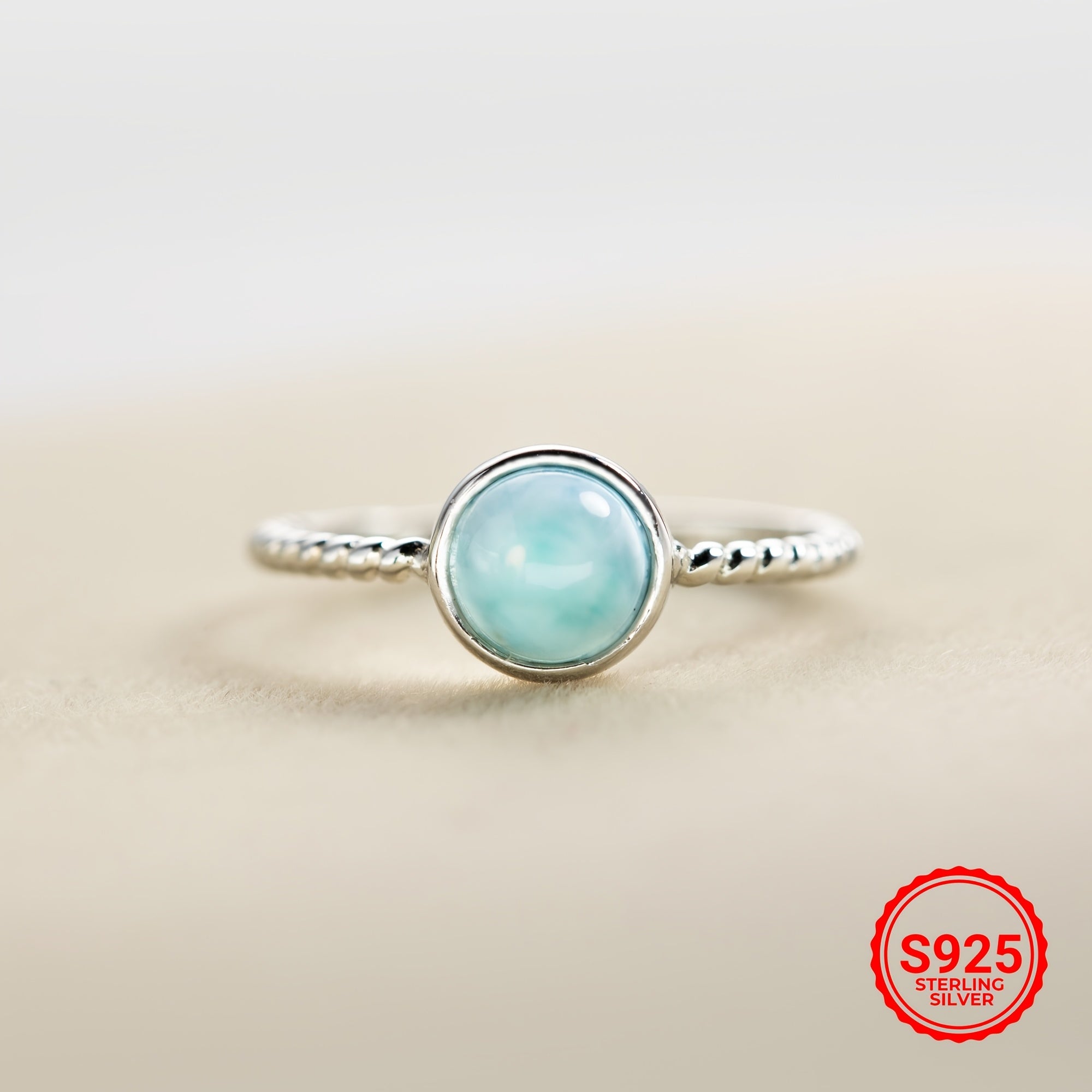 925 Sterling Silver Larimar Ring, Natural Blue Larimar Open Adjustable Ring, Perfect Wedding Bridal Engagement Anniversary Birthday Gift Valentine's Day Mother's Day Gift for Her, Christmas Thanks Giving