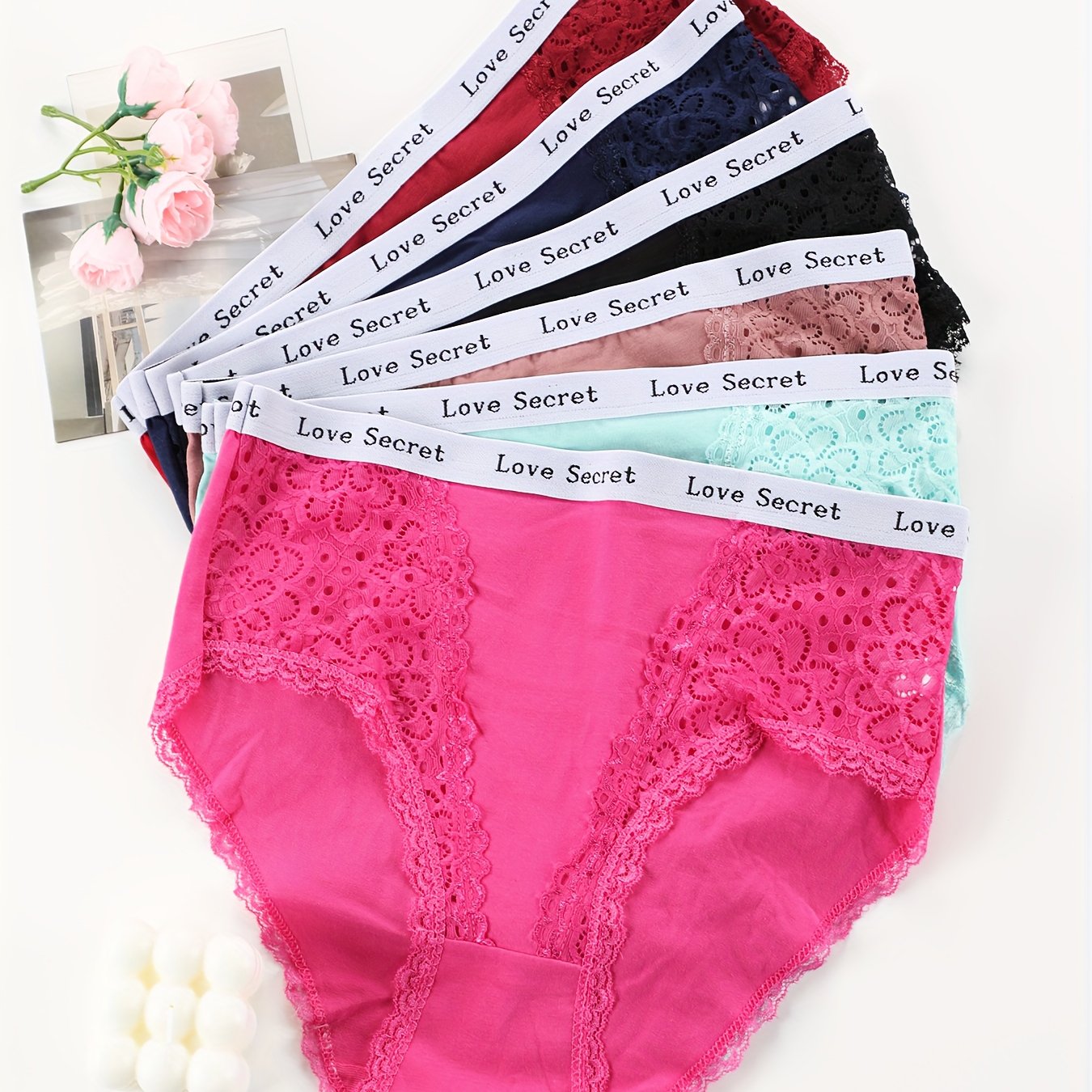 6-Pack Elegant Lace Embroidered Women's Briefs - Soft, Comfortable Mid-Rise Underwear with \