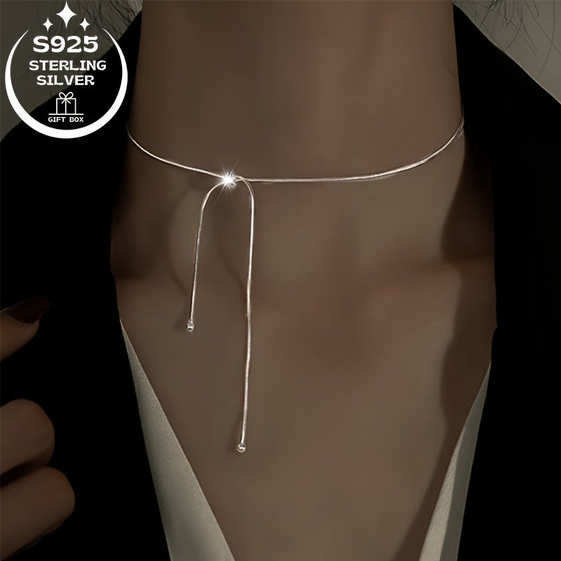 Elegant 925 Sterling Silver Long Adjustable Tassel Necklace for Women - Minimalist Luxury Design, Perfect for All Occasions & Ideal Holiday Gift, Festive Accessory|Sophisticated Accessory|Adjustable Length Necklace