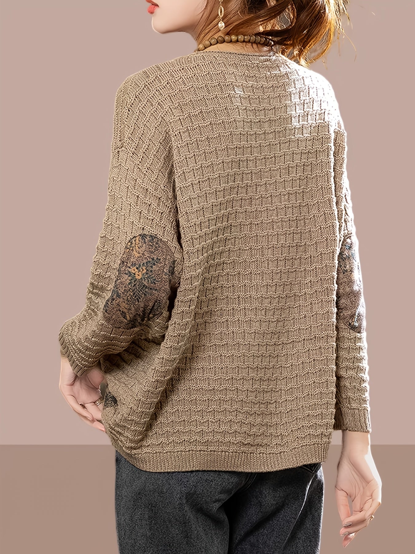 Vintage Patchwork Sweater Women's Fashion Lazy Style Loose Casual Pullover Long Sleeve Top