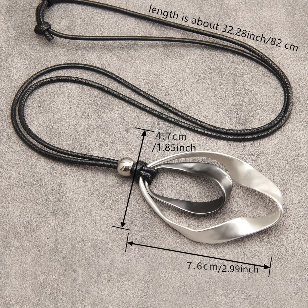 Elegant Twisted Texture Water Drop Pendant Necklace in Golden and Silvery with Black Rope, Zinc Alloy, Perfect Gift for Girlfriend, Suitable for Daily Wear and Special Occasions, Necklace