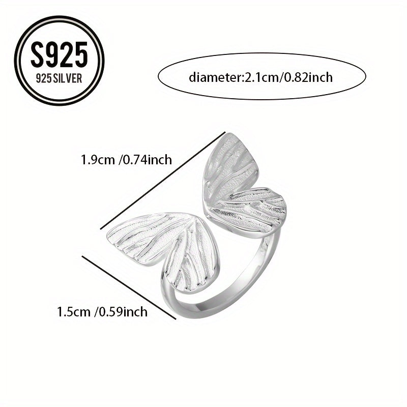 925 Hypoallergenic Sweet Butterfly Ring Niche Design Celebrity Simple Temperament Ring Daily Wear Accessories Decorative Accessories Valentine's Day Mother's Day Gift Lady Gift Anti-oxidation Storage Gift Box 3.6g