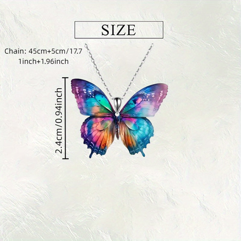 1pc Elegant Acrylic Butterfly Pendant Necklace, Colorful Unplated Jewelry, Ideal Gift for Christmas, Birthday, New Year, Family, and Friends