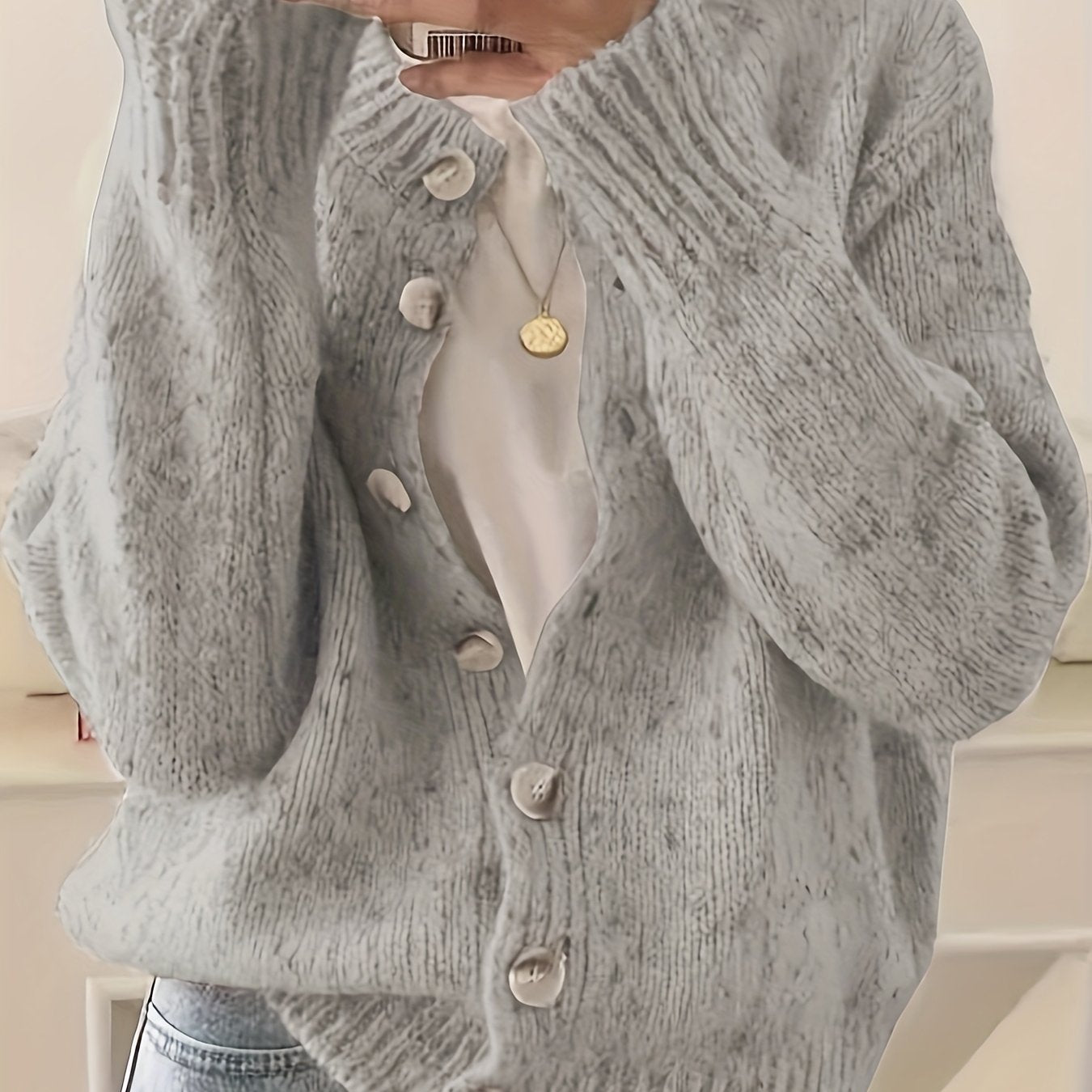 Rachel Women's Elegant Stretchy Camo Button Cardigan - High Elasticity Round Neck Spring\u002FFall Sweater with Decorative Buttons, Hand Wash\u002FDry Clean, Casual to Dressy Outfits, Classic Sweater for Ladies, Outfit Enhancer, Textured, Durable