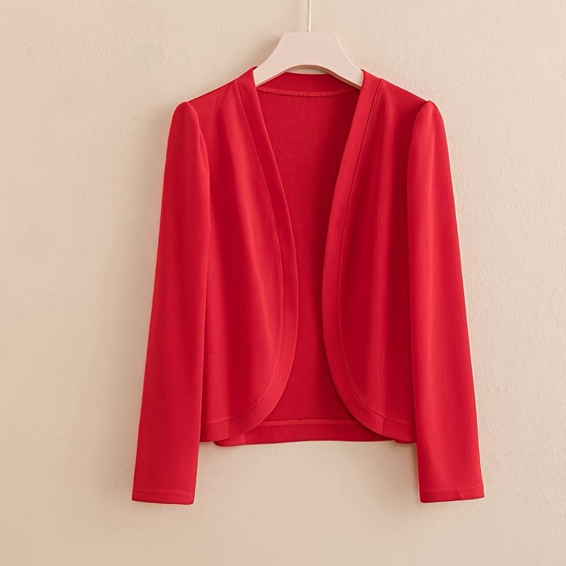 Women's Elegant Long Sleeve Cardigan - Open Front Shawl Design, Breathable Windproof Sunscreen Polyester, 4 Colors (Olive Green\u002FRed\u002FGreen\u002FWhite) for Mature Style & All-Day Comfort, Cardigan, Casual Layering Piece, Lightweight Fabric