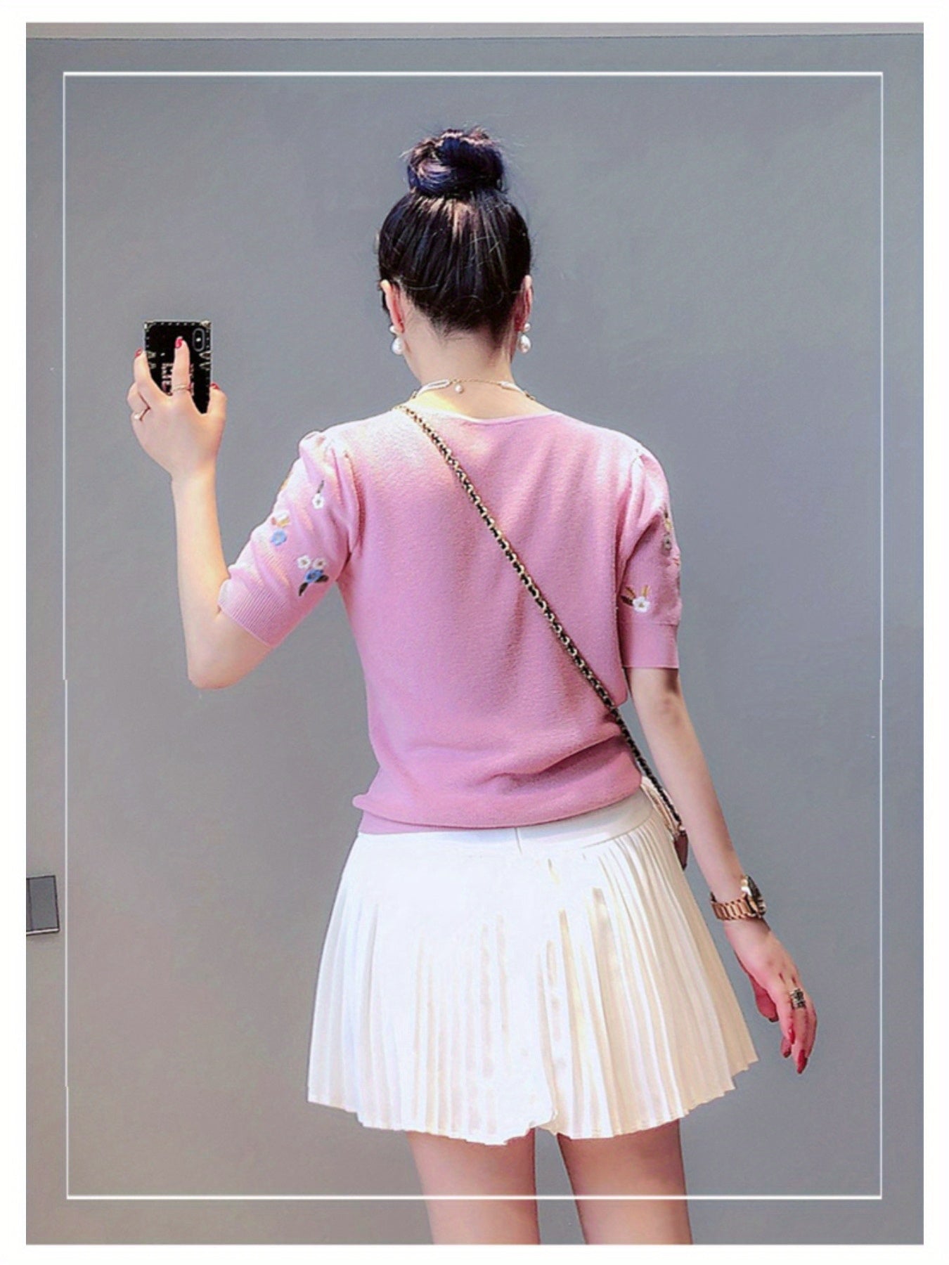 DATY Women's Lightweight V-Neck Short Sleeve Cardigan - Summer Casual Button Front Openwork Design, Soft Pink Sun-Protective Layering Top for Spring\u002FSummer, Short Sleeve Cardigan, Summer Layering Piece, Embroidered Detailing