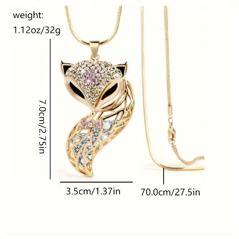 Chic Fox Head Pendant Necklace - South Korea Fashion, Alloy with Rhinestones, Versatile Long Sweater Chain for Women