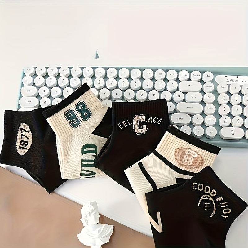 5 Pairs Women's Casual Socks, Unisex Simple Crew Socks, Comfy & Breathable Socks, for Daily & Outdoor Wearing, Spring And Summer