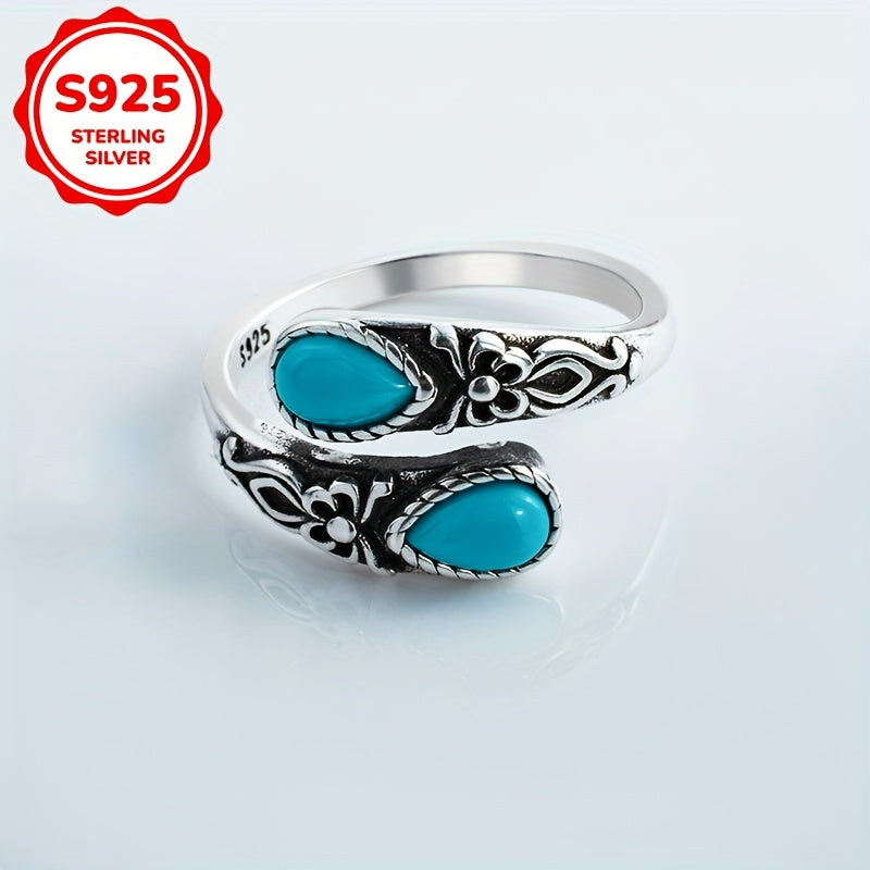 A pair of Women's rings, creative bow, inlaid synthetic turquoise spoon shaped ring, 925 Silvery 3g, daily wear, gift giving for women