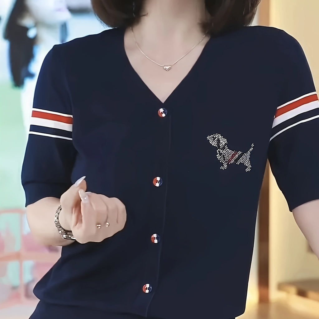 2025 New Summer Color Block Stripe Ice Sliky Fiber Fabric Sweater, Stylish and Versatile Women's Casual Top