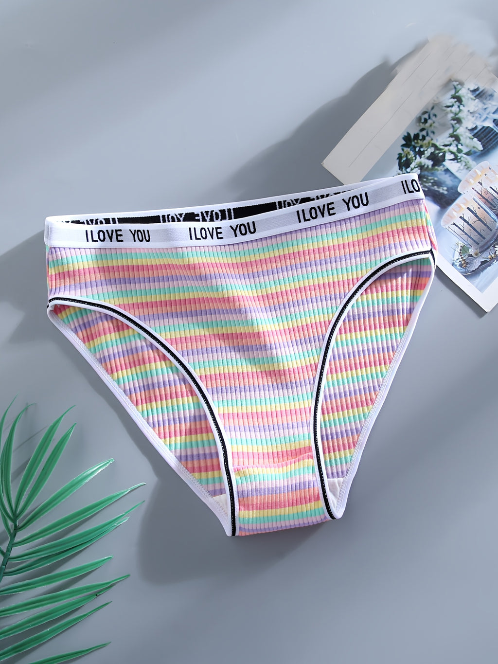 10pcs Women's Colorful Striped Low-Rise Briefs - Breathable Blend with Elastic Waistband, \