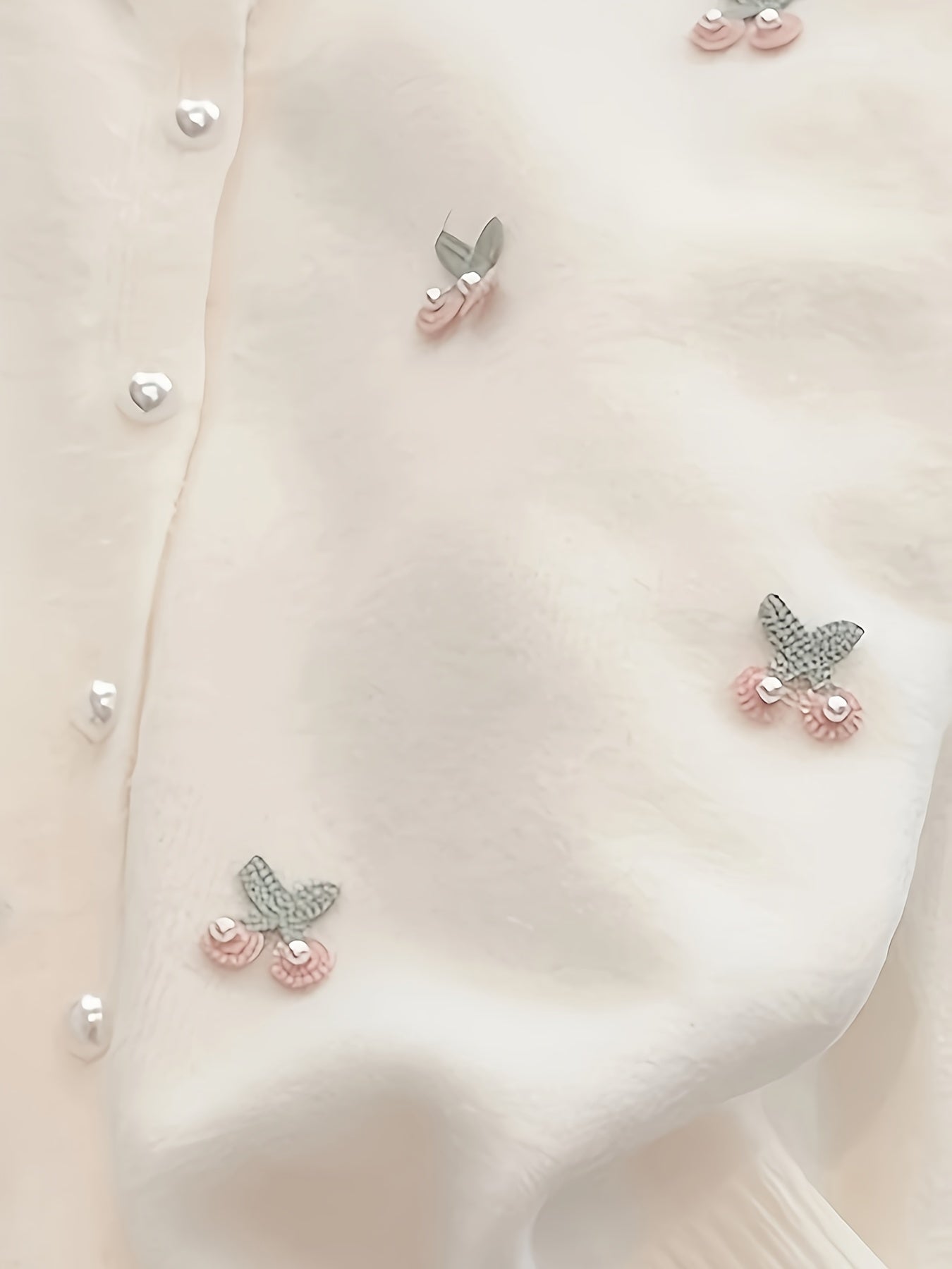 Women's Elegant Casual Round Neck Cardigan with Cherry Embroidery & Pearl Buttons - Long Sleeve All-Season Sweater for Casual Attire, Cardigan Sweater, Versatile Layering, Chic Knitwear, Delicate Embroidery, Top, Stylish Women