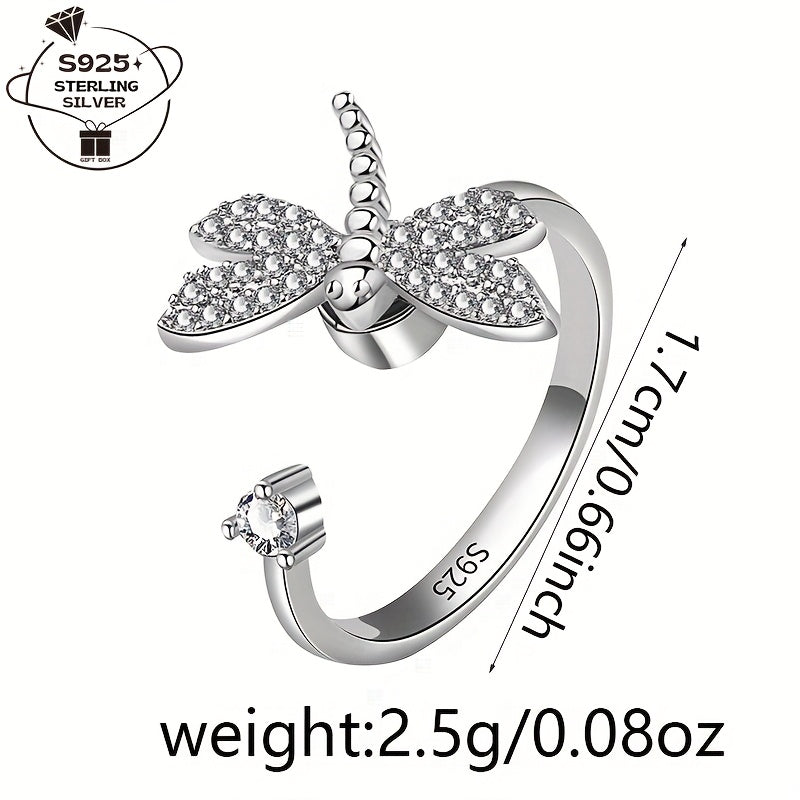1pc 925 Silver Elegant Rotatable Dragonfly Adjustable Ring for Women's Daily Wear and Gift Giving
