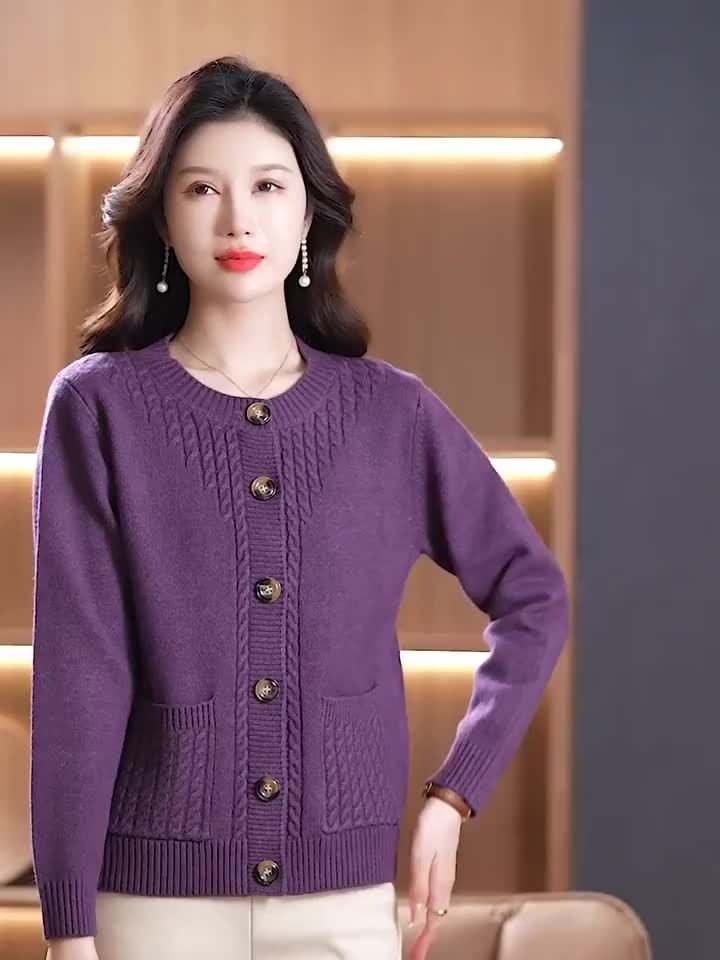 New Spring Collection for Women: a Loose-Fitting, Versatile Cardigan with a Round Neck, Solid Color, And Unique Design, Featuring Long Sleeves.