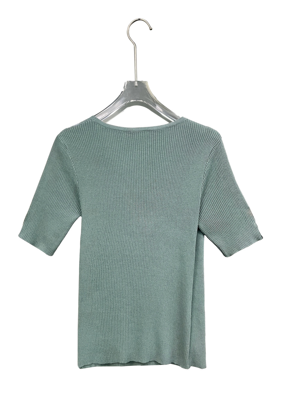 Elegant V-Neck Top for Women - Chic Half Sleeve Sweater Blouse with Fake Buttons, Ribbed Texture, Perfect for Spring\u002FSummer Casual Wear, Elegant Attire | Stylish Ribbed | Construction