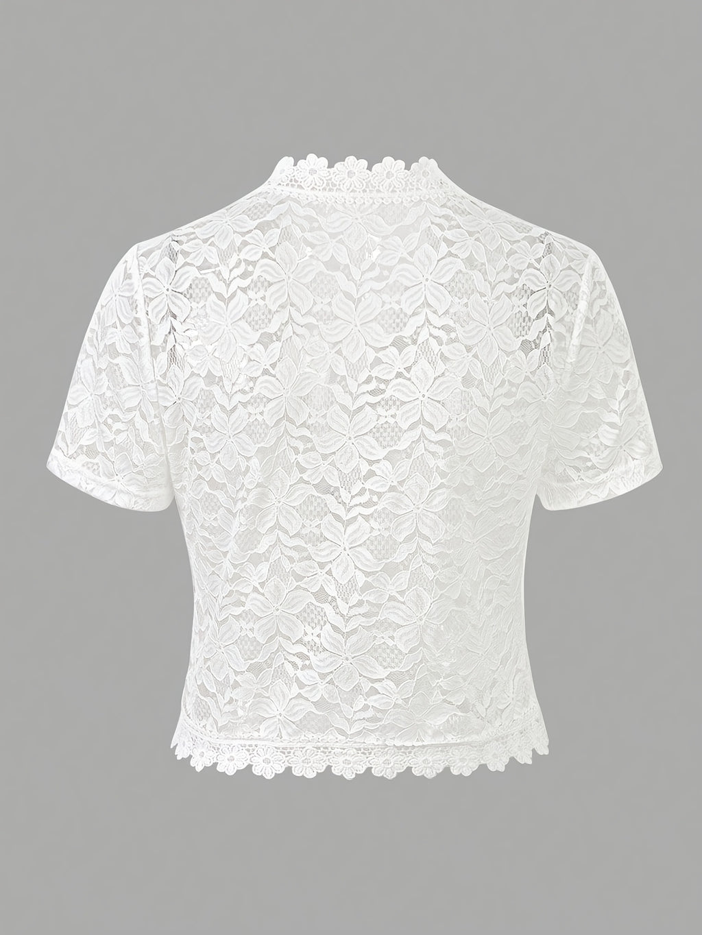 Elegant White Lace Contrast Cardigan - Short Sleeve, Stand Collar, Open Front Jacket for Women | Perfect for Spring\u002FSummer Parties & Casual Wear, Party Wear Cardigan | Lace Detailing | Constructio