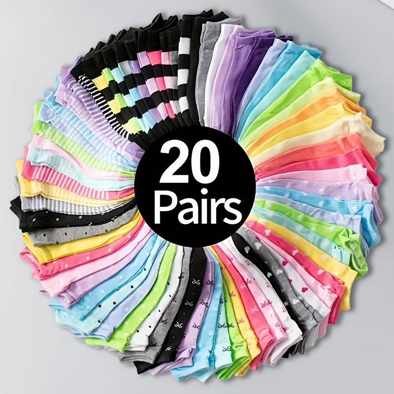 20 Pairs of Rainbow-Colored Socks, Soft And Comfortable No-Show Ankle Socks, Women'S Stockings And Socks.